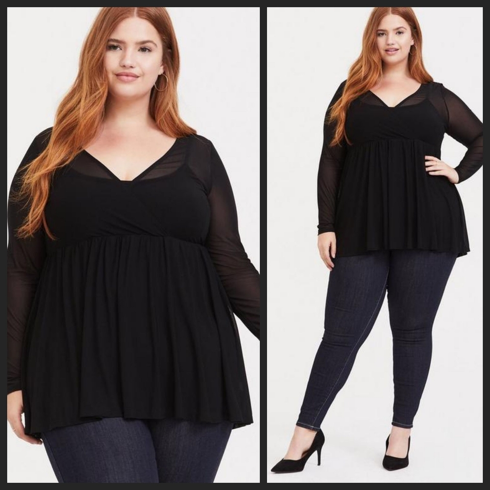 Torrid Babydoll Knit And Mesh Top 2X NWT